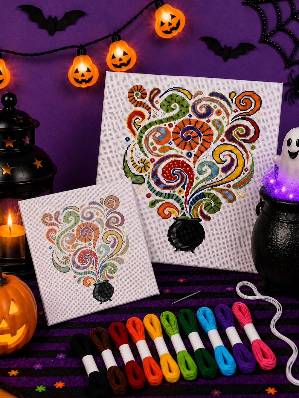 Magic Cauldron Cross Stitch Kit – Halloween Stamped Beginner Cross Stitch Kit